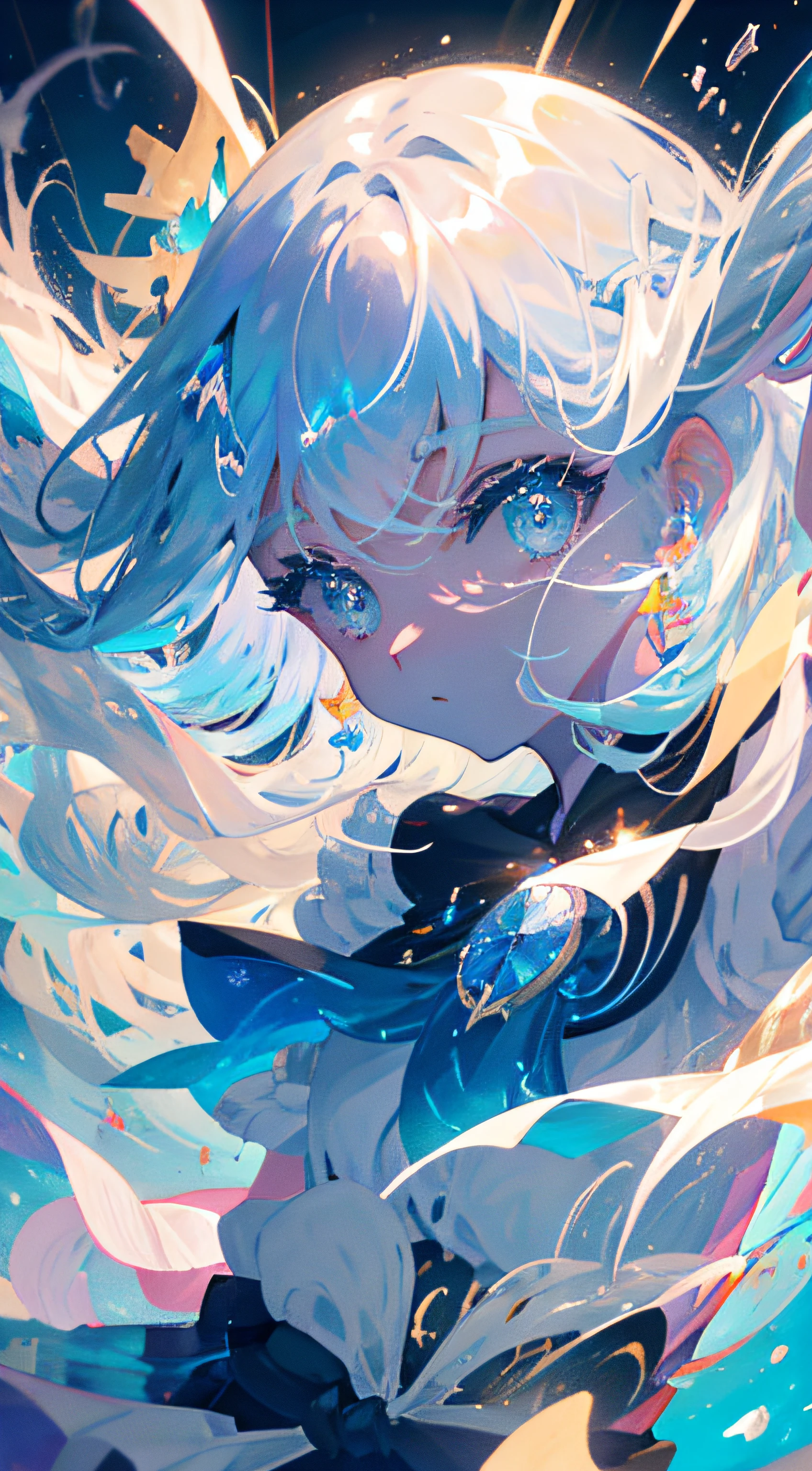 anime girl flying through the air with a blue and white dress, trending on artstation pixiv, splash art anime , zerochan art, pixiv contest winner, digital art on pixiv, guweiz on pixiv artstation, anime art wallpaper 8 k, clean detailed anime art, anime fantasy illustration, beautiful anime artwork, anime face, masterpiece, high quality, detailed face, realistic skin