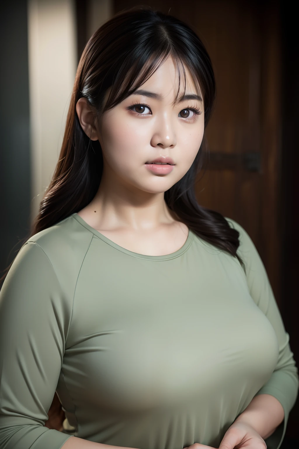 Beautiful chubby asian woman in Call of Duty style, close up photograph, Photos taken with a Canon EOS R5 DSLR camera, Cinematic lighting, Ultra photo realsisim, Intricate details, Her face is delicate