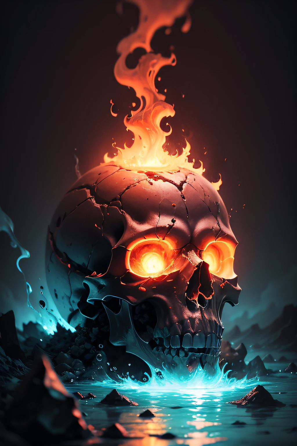A lava skull fall in the watter in full vapor