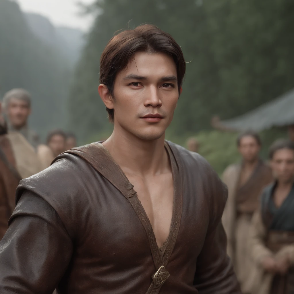 Super muscular cute asian man wearing red thong with a large bulge in the crotch in the middle of the lake (professional 3d render:1.3) af (Realistic:1.3) The most beautiful artistic photo in the world,Soft function, Bright male hero, ((Epic hero fantasy rough muscular man wet hero angry looks long hair, short beard and fierce expression in dynamic pose, Fantastic location, Majestic and cluttered environment)), Full body 8K unit rendering, action shot, skin pore, very dark lighting, heavy shading, A detailed, Detal Face, (vibration, Realistic photography, Realistic, Dramatic, darkly, foco nítido, 8K), (Old leather clothing damaged due to bad weather:1.4), ((((Use skins)))), (复杂:1.4), decadent, (highly detailed:1.4), digitial painting, rendering by octane, art stations, concept-art, Liso, foco nítido, illustration, From the germ of art, (loish:0.23), wlop ilya kuvshinov, e Greg Rutkowski e Alphonse Mucha Gracias, (global ilumination, studiolight, Light volume), very heavy rain, Floating particles, lotr, fanciful, biz, Inteiroesbian body, ((Dark and ancient city background:1.3)),CGSesocieda,art stations