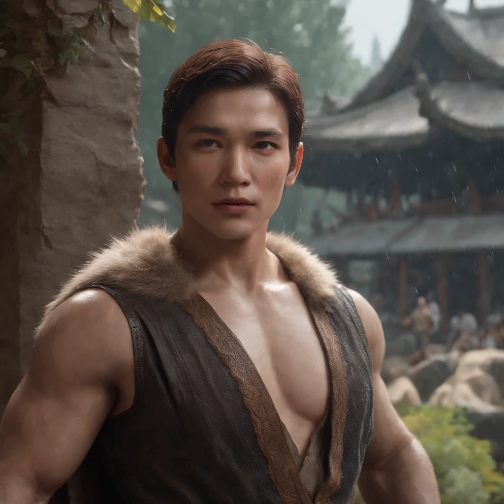 super muscular model asian men wearing red thong in midle of lake (professional 3d render:1.3) af (Realistic:1.3) most beautiful artwork photo in the world,Features soft and shiny male heroes, ((Epic hero fantasy muscle man Fantastic location, Majestic cluttered environment)), full body 8k unity render, action shot, skin pore, very dark lighting, heavyshading, Detailed, Detailed face, (vibrant, photograph realistic, Realistic, Dramatic, Dark, Sharp focus, 8K), (Old leather garments damaged by weathering:1.4), ((((Wear fur)))), (Intricate:1.4), decadent, (Highly detailed:1.4), Digital painting, rendering by octane, art stations, concept-art, smooth, Sharp focus, illustration, Art germ, (loish:0.23), wlop ilya kuvshinov, and greg rutkowski and alphonse mucha gracias, (Global illumination, Studio light, volumettic light), heavy rain, particles floating, lotr, fantasy, elf, full bodyesbian, ((Dark and ancient city background:1.3)),CGSesociety,art stations