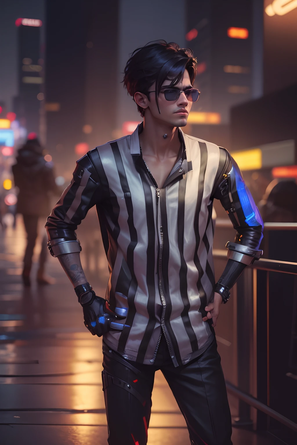 Change background cyberpunk handsome boy, realistic, face, 8k, ultra realistic,