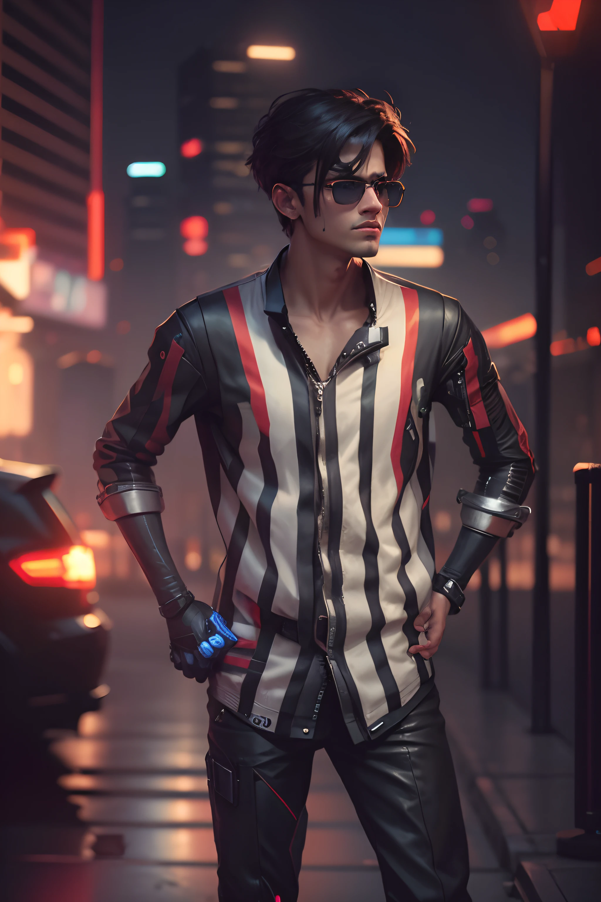 Change background cyberpunk handsome boy, realistic, face, 8k, ultra realistic,