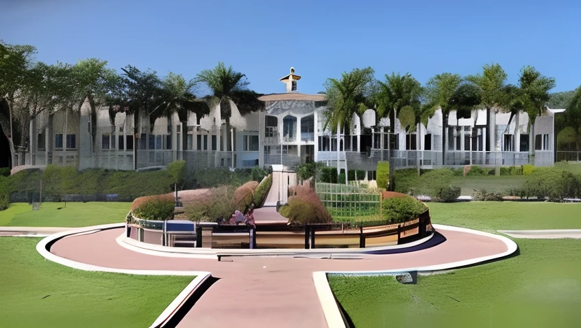 Make the school full size and one boy is standing in front of school