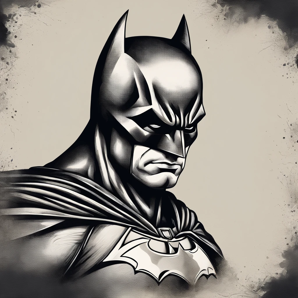 Arte de tatuagem do batman realista cinza preto busto, com (((olhos alaranjados))) Displays an ink splash sketch effect ,de boca aberta, ele parecia muito feroz e zangado，Classical Chinese art style
