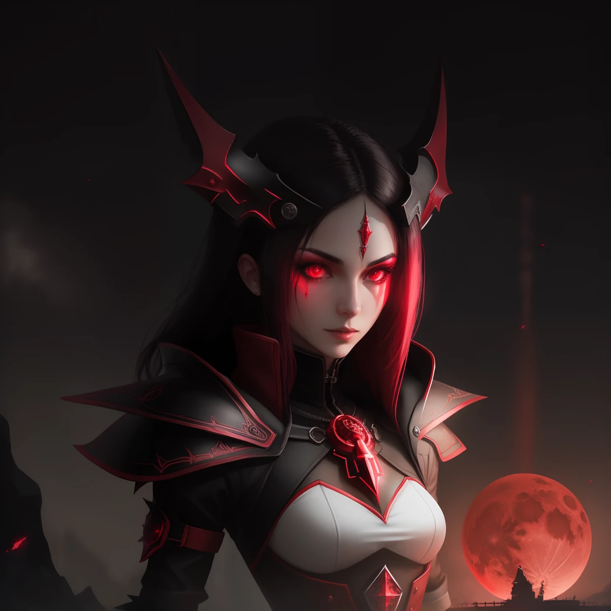 Red Necromancer, blood moon, Ray tracing, masutepiece, Best Quality, ultra-quality, absurd details, best light, Best Shadow, sharp, Sharp Image, Detailed, Extremely detailed, great resolution, 8K, 4K, nffsw, particles effect, beautiful effects, Vivid colors, Neon light, neons, light,corpo imagem