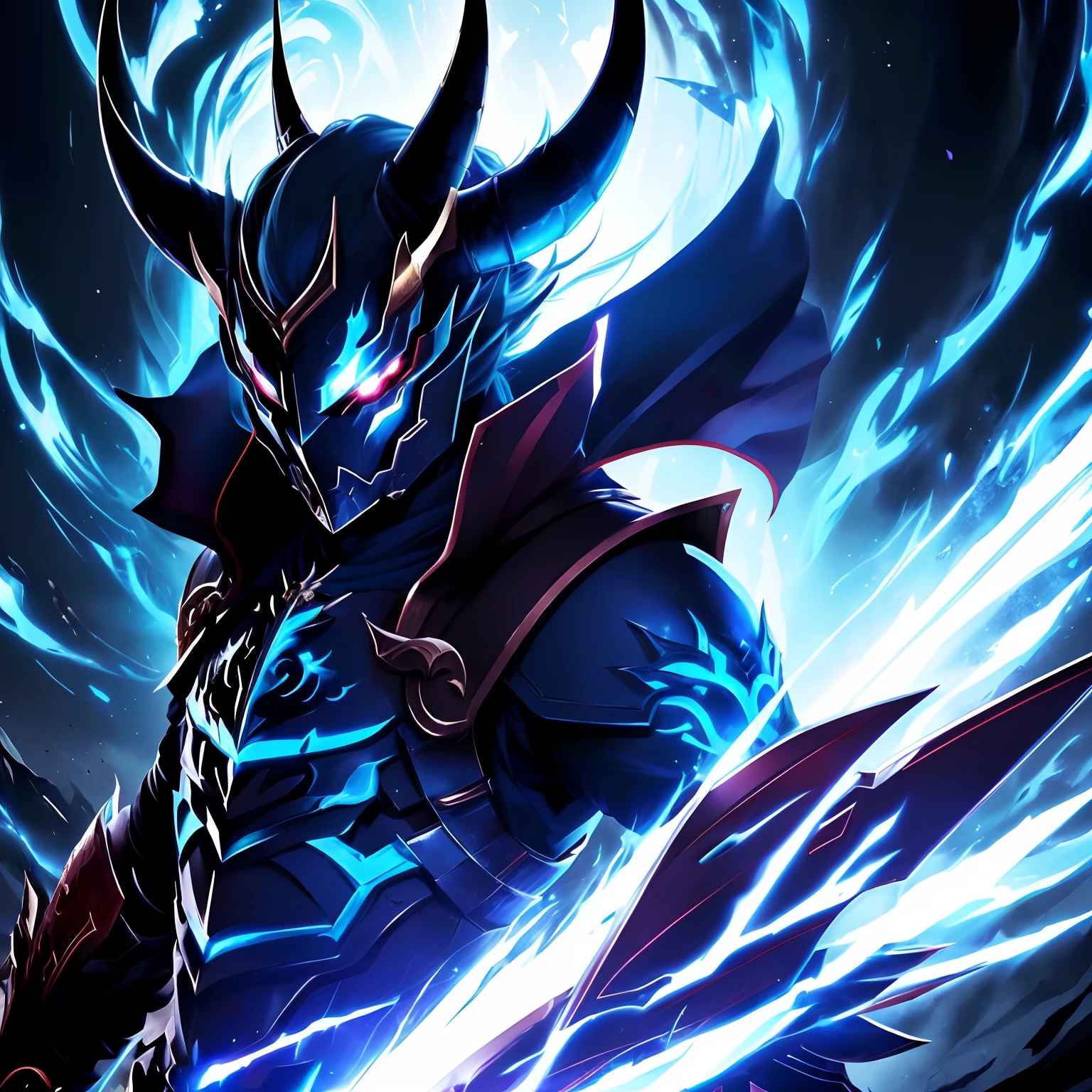 anime, a male character with a horned head and a sword, badass anime 8 k, Dragon Knight, Epic Fantasy Digital Art Style, demon samurai warrior, Epic fantasy art style, the former demon king, anime epic artwork, Demon Samurai, epic fantasy HD art style, demon armor, Noturno de League of Legends, demon hero, Papel de parede anime 4k