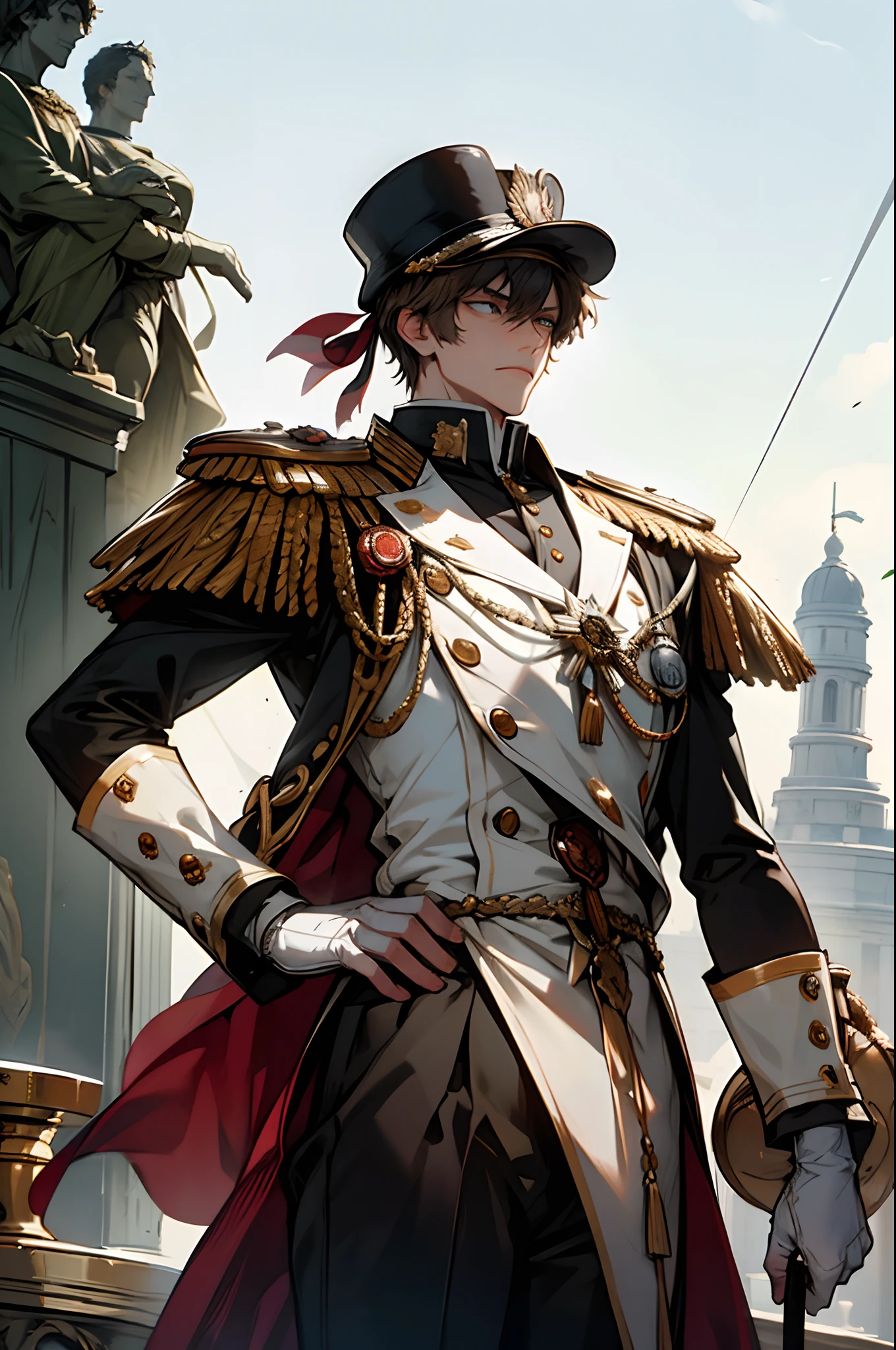 Napoleon Bonaparte, Standing, solemn expression, Battlefield, ( masterpiece, Hig quality), ( Aesthetic),