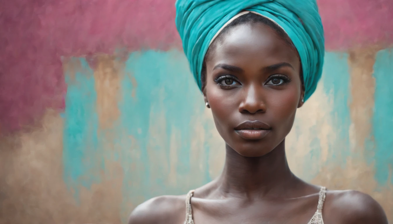 oil on canvas painting of an african woman, in the style of dark pink and turquoise, uhd image, contemporary middle eastern and north african art, silver and bronze, layered and textured mixed media pieces