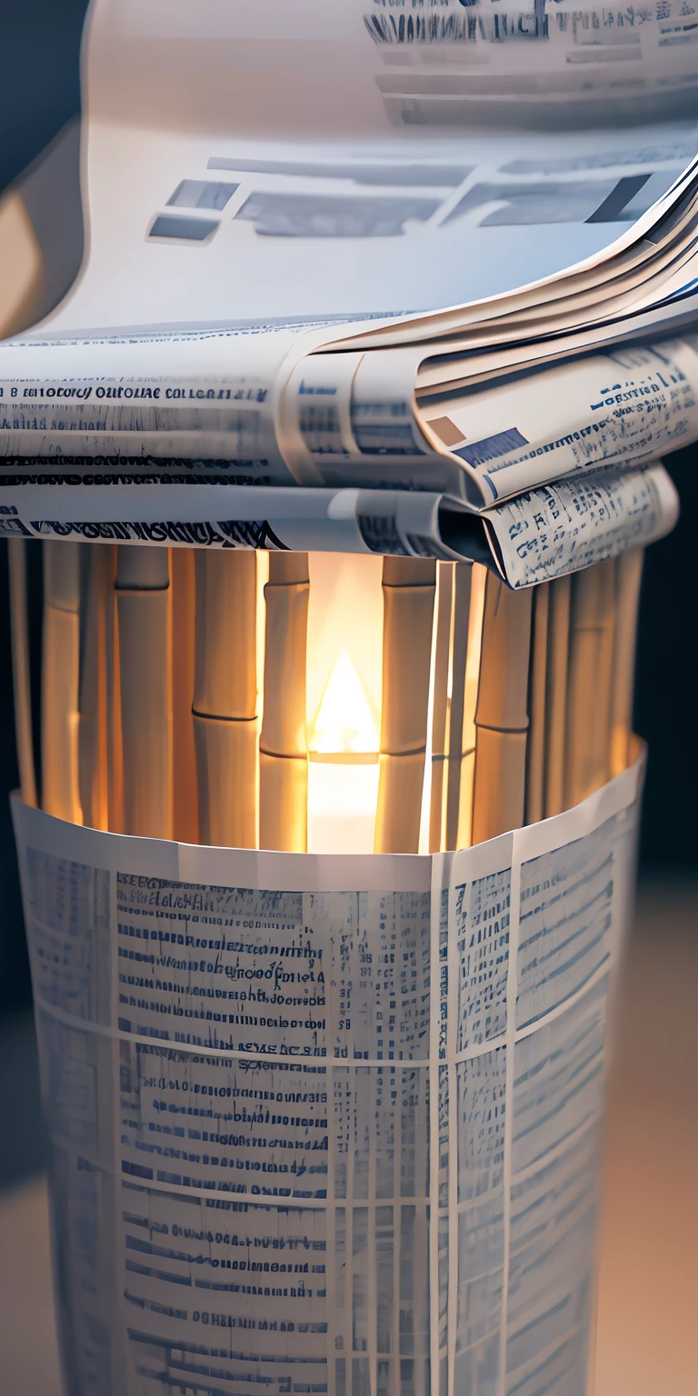 Best quality, Masterpiece, A high resolution, Bamboo simple-looking newspaper,Newspaper and bamboo simple appearance combined,Holograms,high - tech,closeup cleavage,Tyndall effect, Photorealistic, 8K Ultra HD, Digital SLR, Soft lighting, High quality, voluminetric lighting,Photography, very high res, 4K, 8K, Bokeh