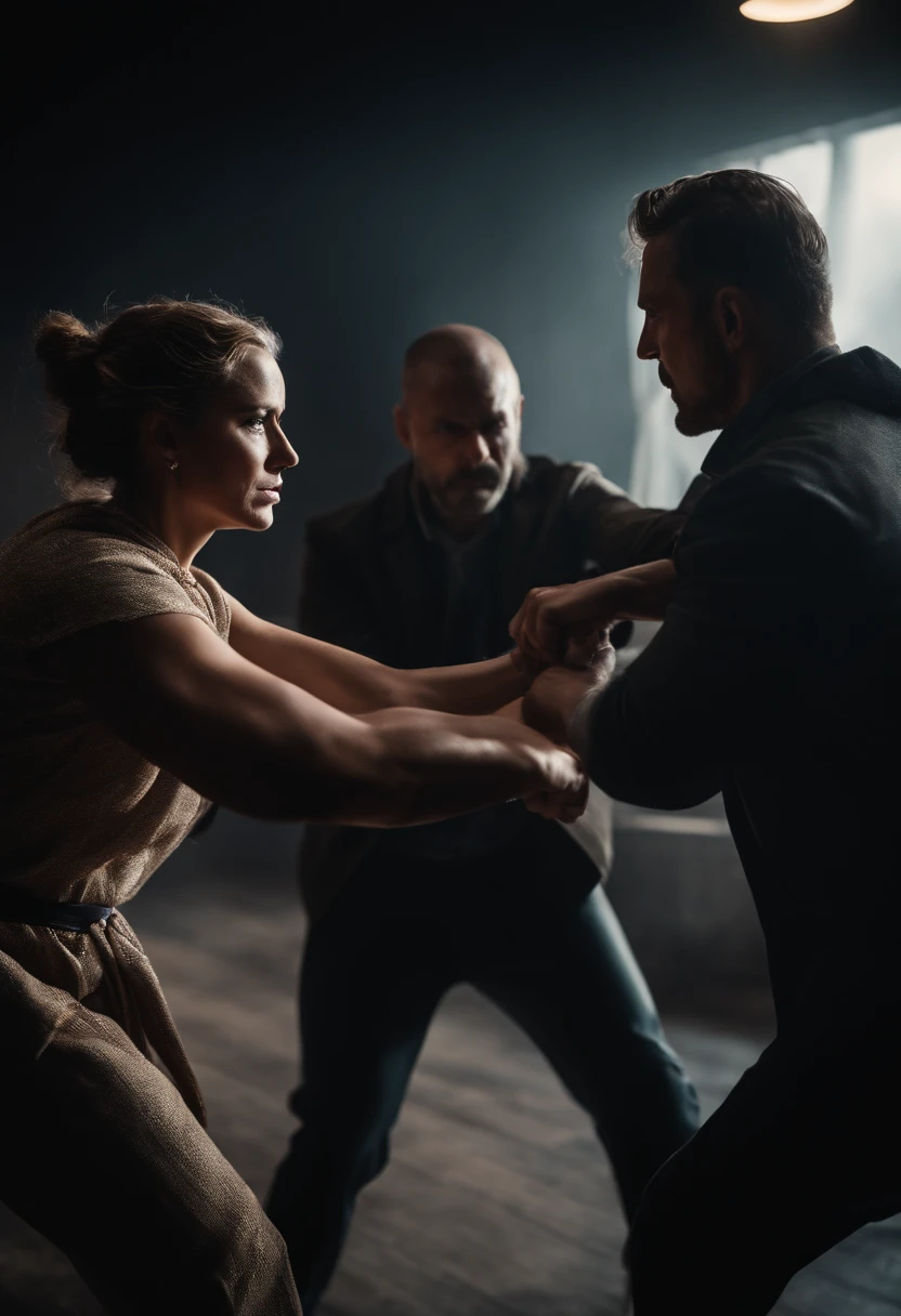 three people fighting