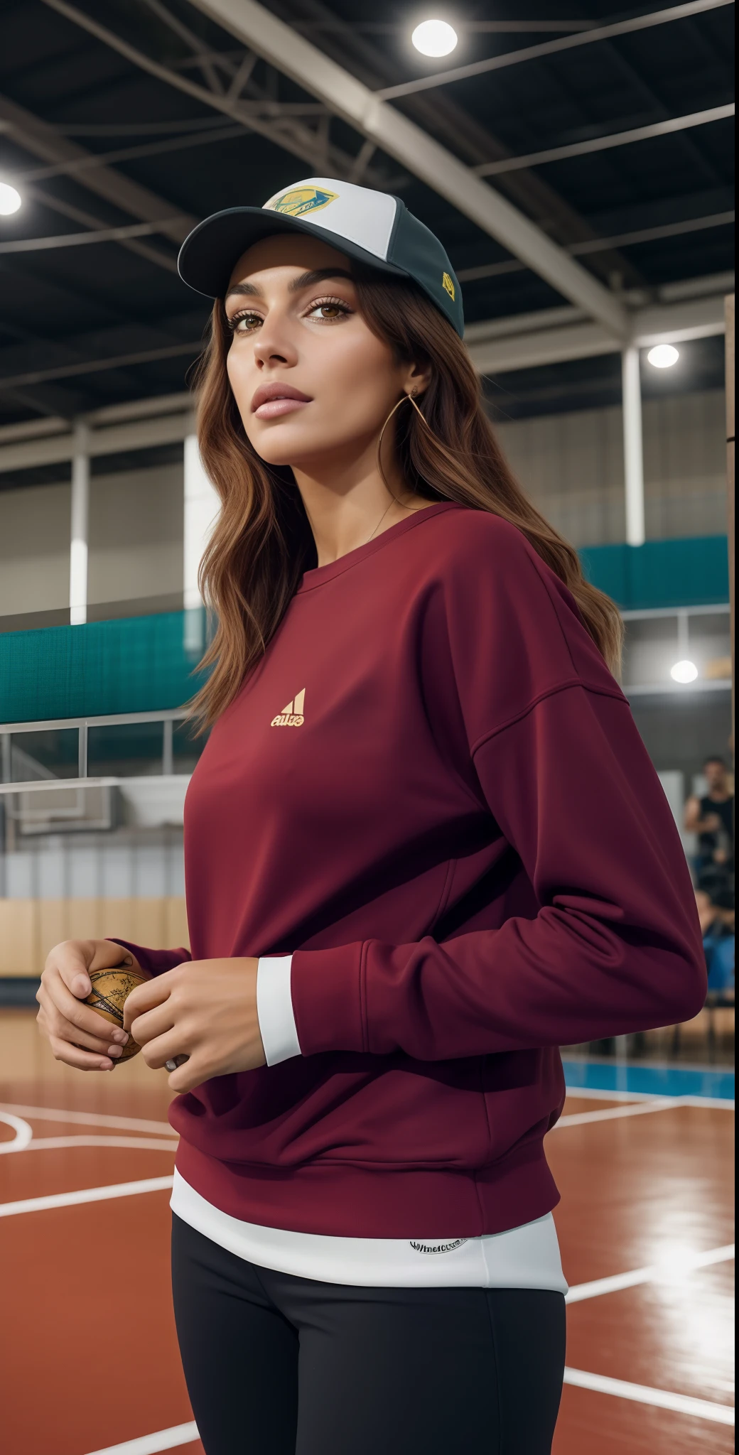 mulher linda, Supermodelo brasileira, brasileiro, na copa do mundo, fernanda suarez, Caroline Gariba, Ana de Armas, Colombiano, Malika Favre, linda senhora, julia sarda, 🇺🇦, Parece Fabiula Nascimento, Dua Lipa, Beautiful Mexican woman in brown sweatshirt and cap standing on a basketball court, Concedido, Motivacional, Trem com quilombola, a cores, o melhor de sempre, foto de retrato detalhada, foco em corpo inteiro, close up foto de retrato, arredores detalhados, F / 2 0, imagem detalhada, marrom, Tiroteio indoor, Retrato no meio da foto, essence, casual