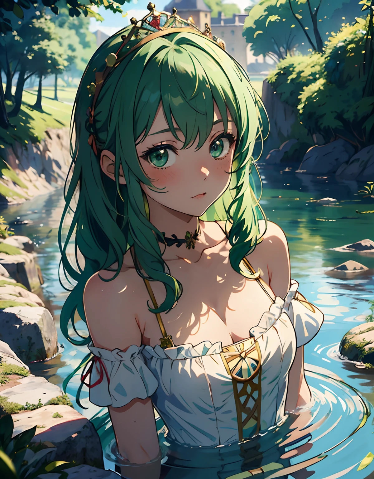 fantasy girl,detailed face,detailed eyes,lush green grass,abundant colorful flowers,soft sunlight,enchanted atmosphere,butterflies flying around,delicate petals floating in the air,ethereal beauty,harmonious colors,impressive level of detail,imagination and creativity,airy and dreamlike,soft and gentle,storytelling quality,best quality,ultra-detailed,realistic,bokeh