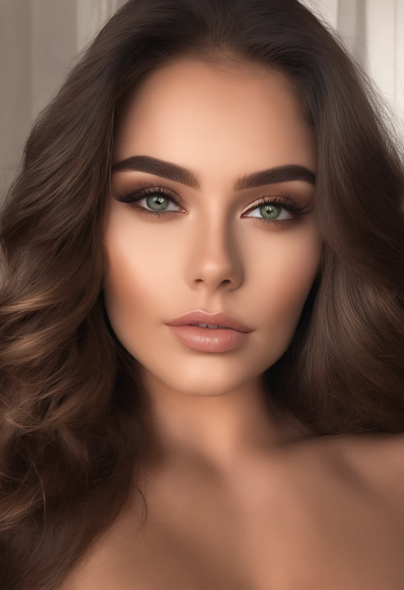 Arafed woman completely , fille sexy aux yeux bruns, ultra realist, Meticulously detailed, Portrait Sophie Mudd, cheveux bruns et grands yeux, selfie of a young woman, Dubai Eyes, Violet Myers, sans maquillage, maquillage naturel, looking straight at camera, Visage avec Artgram, Maquillage subtil, Great photo of the whole body kneeling on the bed, dans la chambre, Medium to large bust, See through lace underwear, She presents in her hand a bottle of CBD oil with a green label