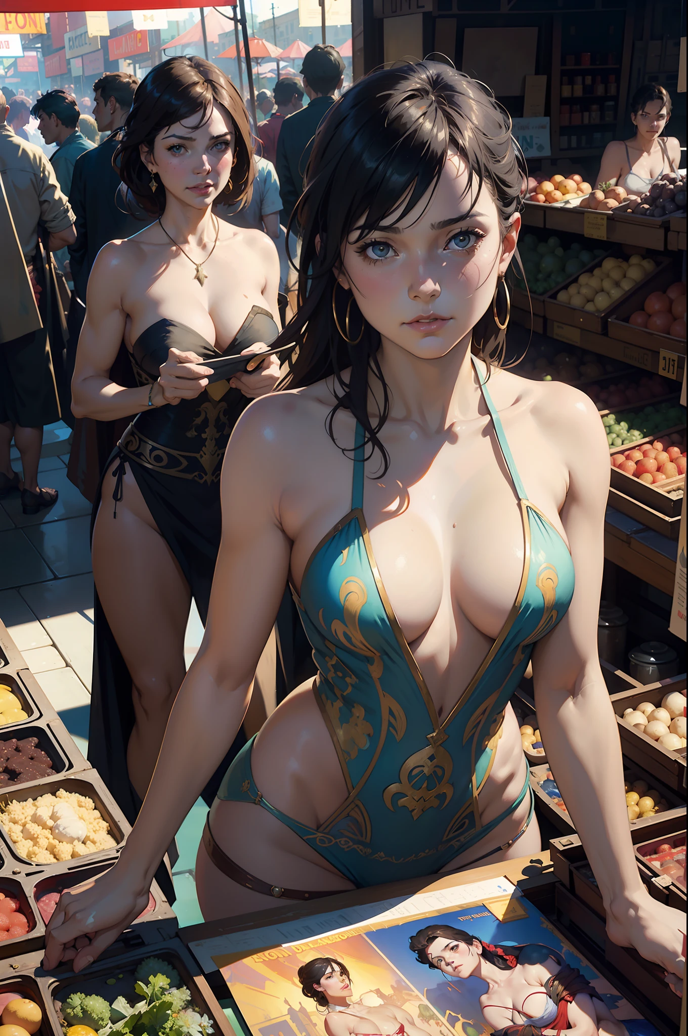 a painting of a woman in a market, topless, craig mullins alphonse mucha, artgerm craig mullins, beautiful character painting, rhads and lois van baarle, artgerm and atey ghailan, charlie bowater rich deep colors, ross tran 8 k, ( ( mads berg ) ), artgerm and craig mullins