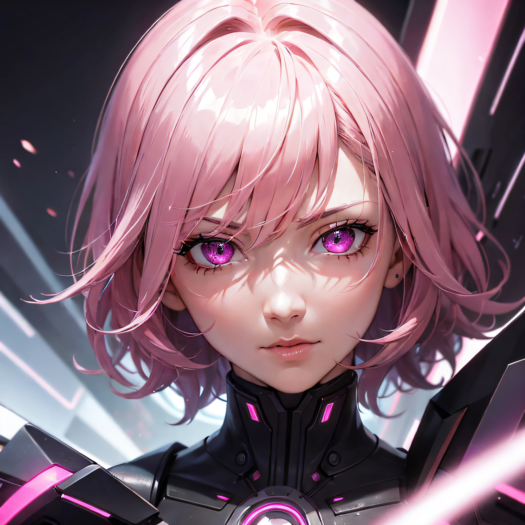 Very sharp 8k close-up portrait in frame profile photo moonstone cyberpunk short hair man science fiction cute anime Japan 2d focus sharp resolution 16k, hyper detailed, Hyper realistic detail, dark pink hair , sourine sadique , yeux de couleur verte