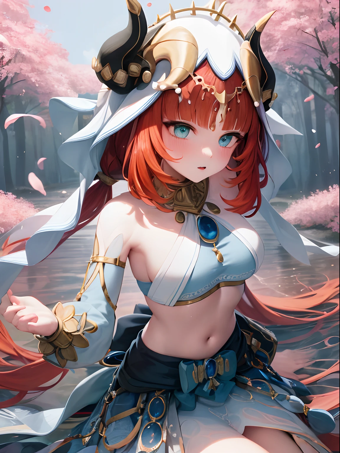 Extremely detailed and high-resolution masterpiece by Kocho Shinobu, the beautiful and deadly Demon Slayer in dynamic action. Add emphasis on the intricate details of your butterfly-themed outfit and the fierce expression on your face.. Set the scene at twilight, with a serene pond and cherry blossom petals in the background. Use rich colors and volumetric light to create a sense of ethereal beauty and power.