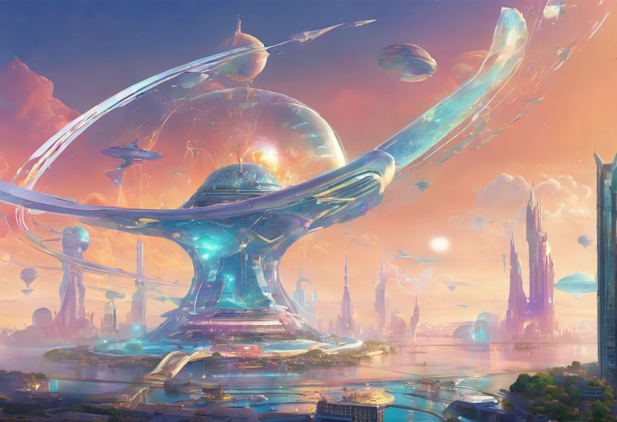 Pearl, the floating city, is a breathtaking vision suspended high above the clouds of Venus. Its architectural marvels boast futuristic designs that seem to defy gravity, with gleaming skyscrapers that reach into the heavens. The city is a symphony of futuristic aesthetics, featuring translucent glass domes and glistening crystal walkways.
As the sunlight filters through the thick Venusian atmosphere, it bathes Pearl in a soft, otherworldly glow, casting iridescent reflections on the surrounding clouds. The city's infrastructure seamlessly blends with the natural beauty of the planet, creating a harmonious coexistence between technology and nature.
Lush hanging gardens cascade from the edges of towering buildings, where exotic and rare flora flourishes year-round. Visitors can explore the celestial gardens and witness the vibrant colors and intricate patterns of these alien plants.
The streets of Pearl are alive with the hum of advanced technology, yet they are impeccably clean and orderly. Futuristic vehicles glide silently through the air, while pedestrians stroll along promenades lined with holographic advertisements for the city's many attractions.
Pearl's skyline is punctuated by iconic landmarks, including the Celestial Platforms, where thrill-seekers can enjoy jet-powered flights and cloud diving. The Temple of Knowledge, a striking edifice of knowledge and enlightenment, stands as a testament to the city's commitment to intellectual pursuits.
In Pearl, life appears to be a utopian dream, a perfect oasis amidst the chaos, pollution, and destruction that was left behind on Earth after nuclear wars. It offers a stark contrast to the mundane and agricultural existence on Mars. However, beneath this veneer of perfection lies a sinister secret, a price that must be paid for those who choose to call Pearl their home.