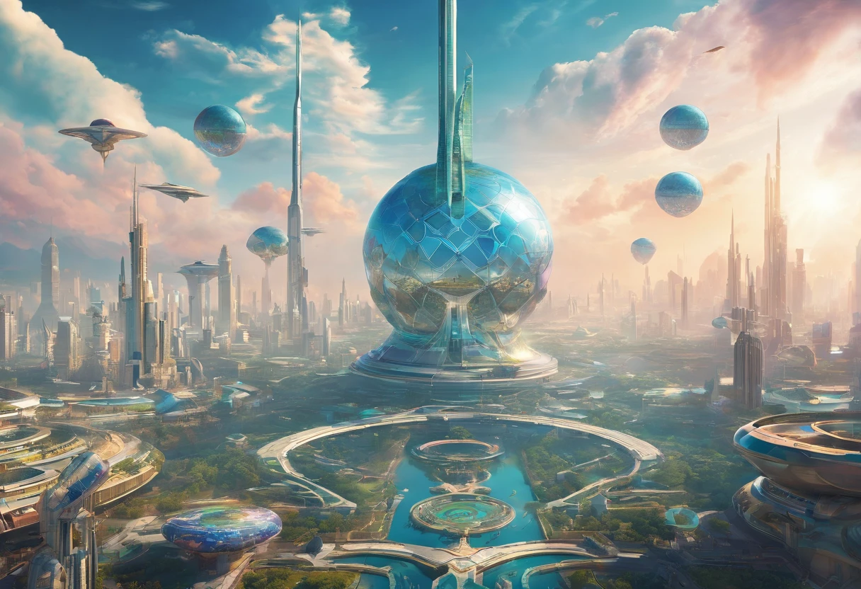 Pearl, the floating city, is a breathtaking vision suspended high above the clouds of Venus. Its architectural marvels boast futuristic designs that seem to defy gravity, with gleaming skyscrapers that reach into the heavens. The city is a symphony of futuristic aesthetics, featuring translucent glass domes and glistening crystal walkways.

As the sunlight filters through the thick Venusian atmosphere, it bathes Pearl in a soft, otherworldly glow, casting iridescent reflections on the surrounding clouds. The city's infrastructure seamlessly blends with the natural beauty of the planet, creating a harmonious coexistence between technology and nature.

Lush hanging gardens cascade from the edges of towering buildings, where exotic and rare flora flourishes year-round. Visitors can explore the celestial gardens and witness the vibrant colors and intricate patterns of these alien plants.

The streets of Pearl are alive with the hum of advanced technology, yet they are impeccably clean and orderly. Futuristic vehicles glide silently through the air, while pedestrians stroll along promenades lined with holographic advertisements for the city's many attractions.

Pearl's skyline is punctuated by iconic landmarks, including the Celestial Platforms, where thrill-seekers can enjoy jet-powered flights and cloud diving. The Temple of Knowledge, a striking edifice of knowledge and enlightenment, stands as a testament to the city's commitment to intellectual pursuits.

In Pearl, life appears to be a utopian dream, a perfect oasis amidst the chaos, pollution, and destruction that was left behind on Earth after nuclear wars. It offers a stark contrast to the mundane and agricultural existence on Mars. However, beneath this veneer of perfection lies a sinister secret, a price that must be paid for those who choose to call Pearl their home.