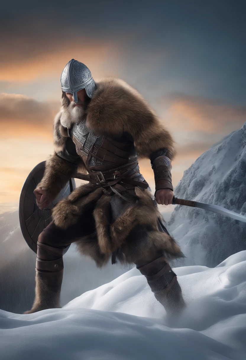 viking, armadura, escalando uma montanha de neve, Biomechanicals, estranho, assustador, Pesadelo, cores muito brilhantes, light particles, com luz brilhante, Mshiff, Arte do papel de parede, Papel de parede UHD