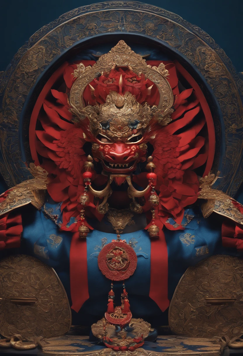 (((parte maestra))),(((melhor qualidade))),(((incredible detail))),((插圖)),((A high resolution)),((8k)),Red Tengu Mask ,tom frio,Fresco,Ambiente Azul,Saltar,function style,Estilo escuro,fantasia sombria,irritado,Realista,Meia-noite,Japanese,Samurai,Intricate pattern,cama. humo azul de la boca