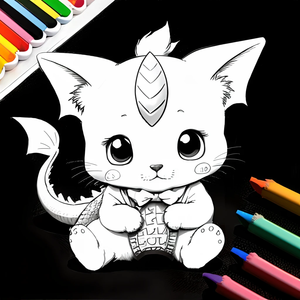 Cute baby dragon no color, coloring book