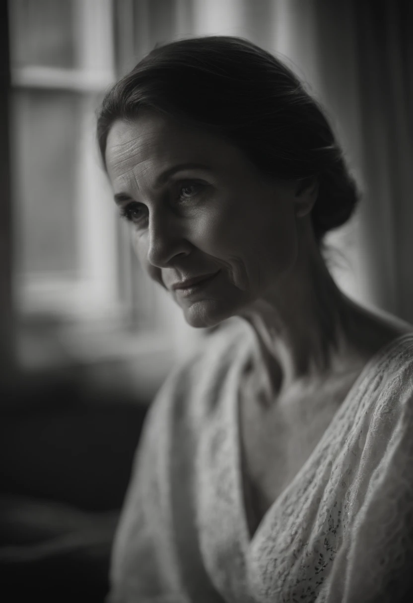 stunning RAW close-up black and white photography portrait of a beautiful woman, sharp focus, highly detailed, 8k UHD, natural lighting, in the style of Annie Leibovitz, Herb Ritts, octane render, maximum detail, hyper-detailed, hyper-realistic, ultra-detailed, highest detail quality, ultra-realistic, shot with canon r5 35mm lens f/5.6 --ar 69:128 --style raw --v 5.2