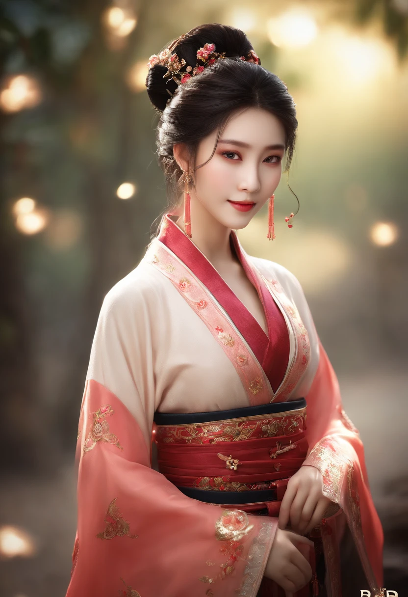 Best quality, Masterpiece, A high resolution, 1girll,Blush,(Seductive smile:0.8),Star-shaped pupils,China Hanfu,hair adornments,necklace, jewelry,Beautiful face,after sexing_Body, Tyndall effect,Photorealistic, Dark Studio, rim lit, twotonelighting,(highdetailskin:1.2), 8K, Ultra HD, Digital SLR, Soft lighting, High quality, voluminetric lighting, candid, photographed, high resolution, 4K, 8K, Bokeh.