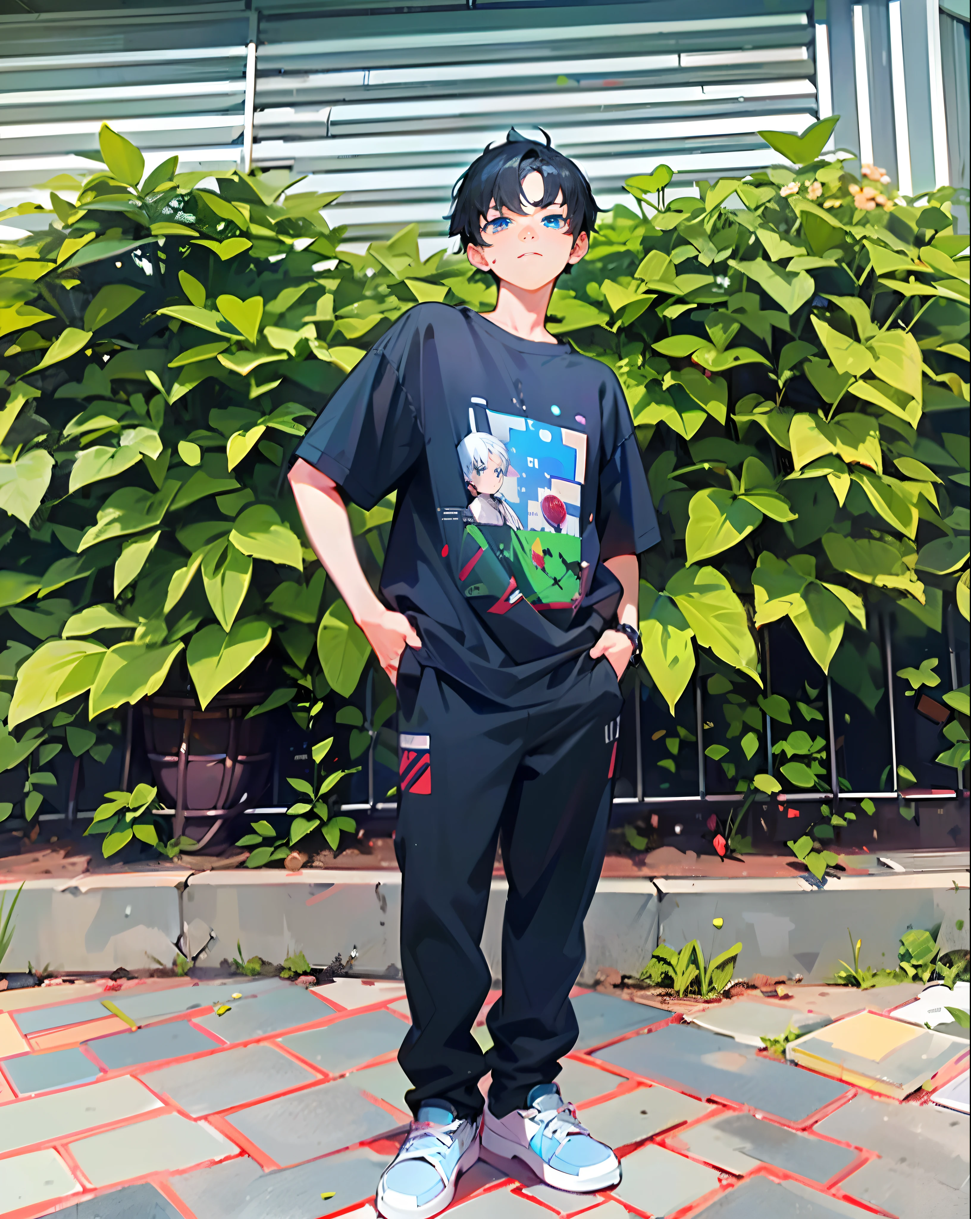 (absurdres, highres, ultra detailed, HDR), masterpiece, best quality, a boy, , solo, handsome, short hair,spiky hair, white hair, blue eye, finely eye and detailed face, real shadow, job is programmer , full body, home style muji, mood alone