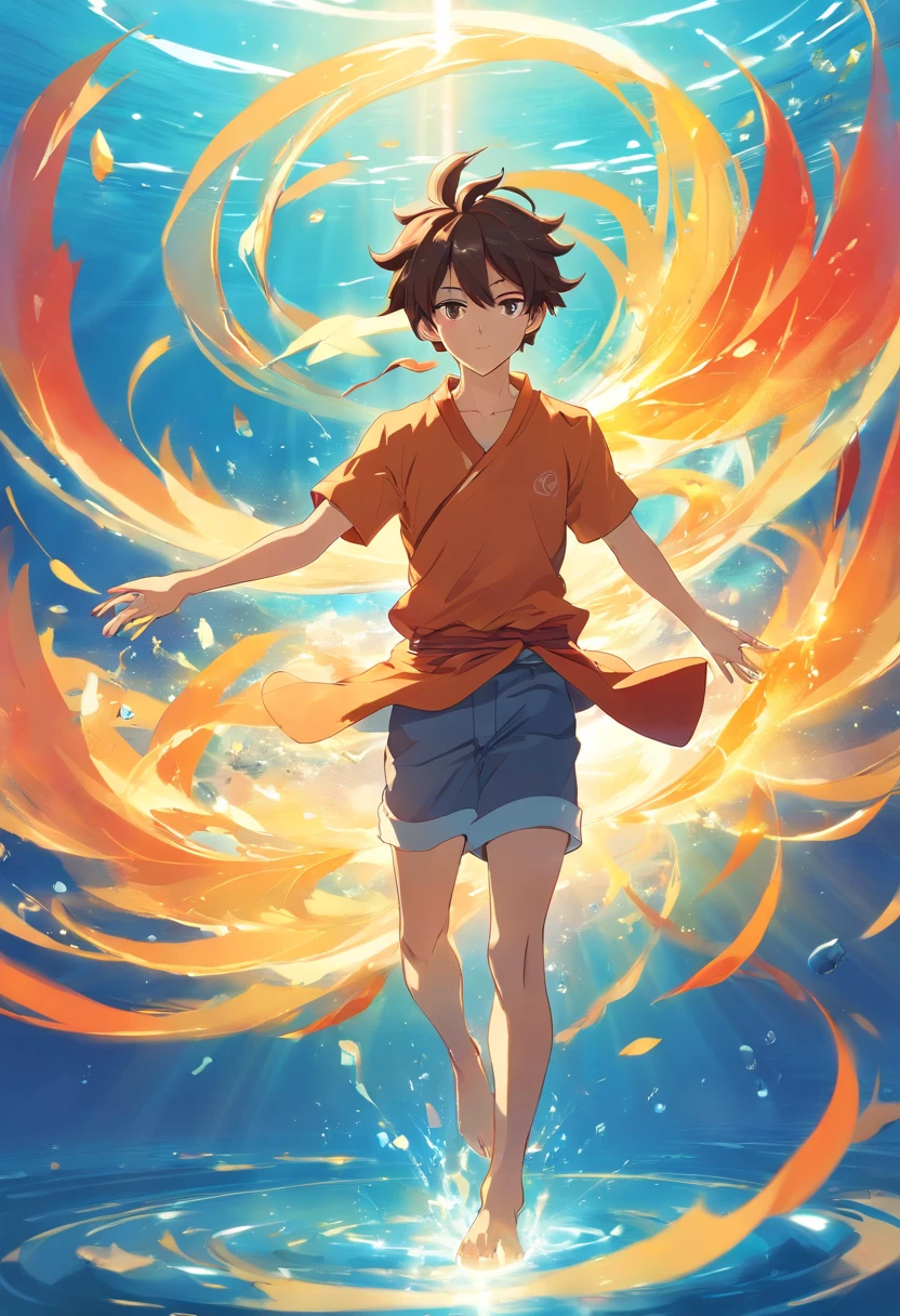 Enlightened male Mind, Red tones from orange to gold.. All about rainbow lotus, And float on transparency., clear water, Gold gradient background with light transparency. Golden energy flows from the flower core..