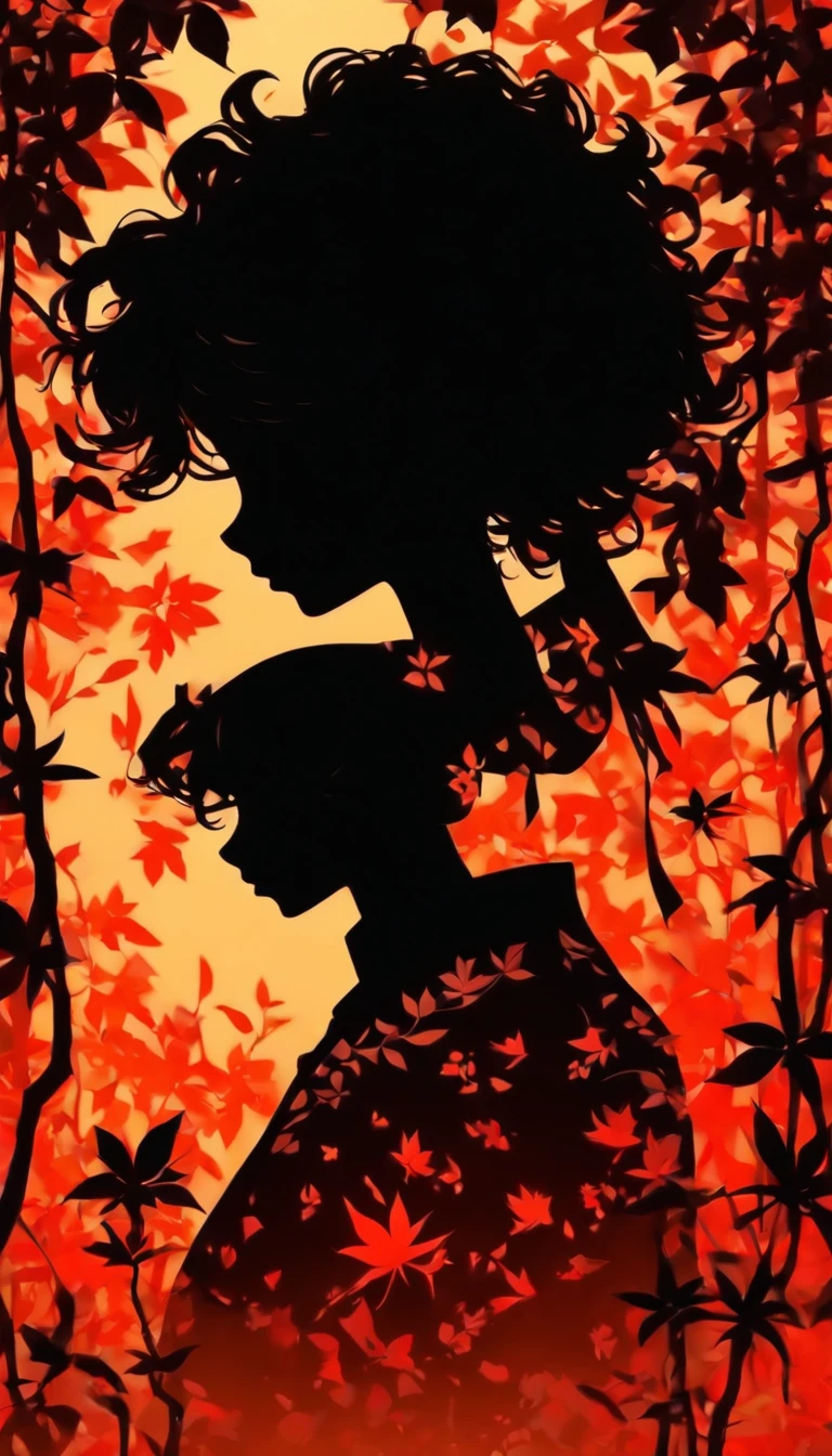 (Silhouette Art,cutouts:1.6)
(((Paper cutting art,A world where only black exists:1.3)

(Cowboy Shot),1 girl,Solo,
(Kimono Girl,profile:1.2),white, Clear and beautiful face,Black cat on shoulder, uncluttered silhouette of cat

break
(Colored leaves、amarelo　Red:3.1)
Textured glass background,