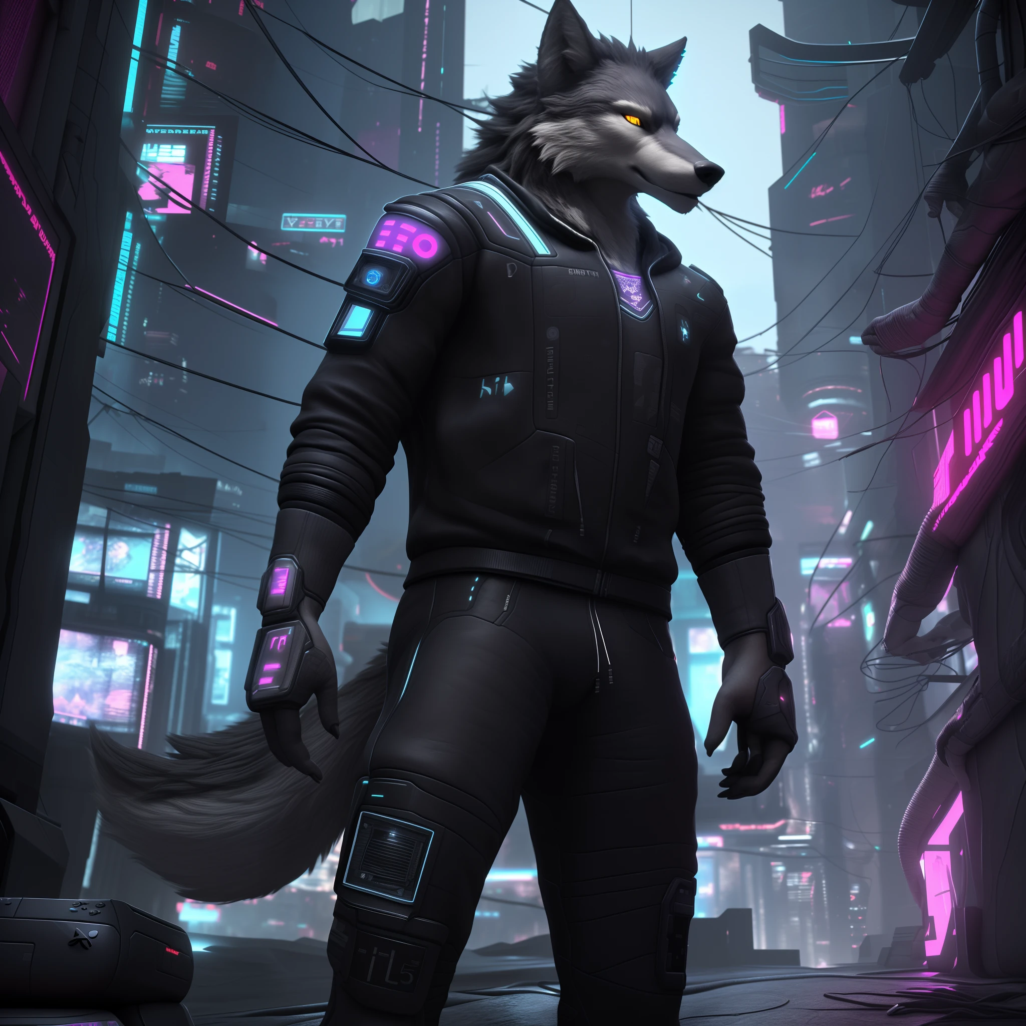 (alta qualidade, ultra-realistic:1.2),(16k, alta resolução, ultra-detalhado),(um lobo:1.1) em (Um mundo digital),(Texturas:1.1) em (..3d),Amazing Playstation 5 graphics,(Cyberpunk:1.1)