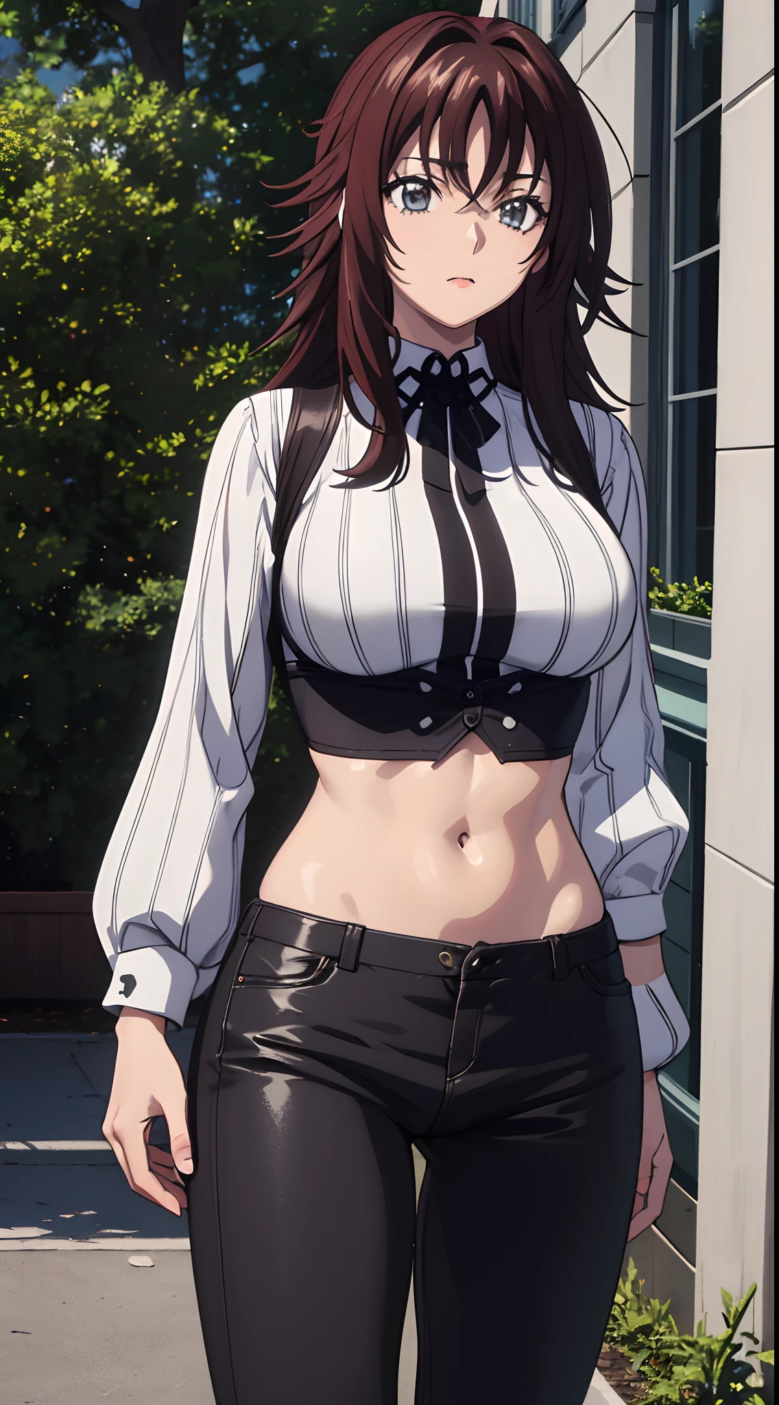 ((La mejor calidad、8k、Una masterpice:1.3))、foco nítido:1.2、Hermosa mujer con estilo perfecto:1.4、abdominales delgados:1.2、((dark brown hair、Tetas grandes:1.2))、(Camisa larga blanca abotonada:1.1)、calle:1.2、Textura facial y de piel altamente detallada、ojo detallado、二重まぶた、un parque、The chest is boldly open、pelo rojo, pelo largo