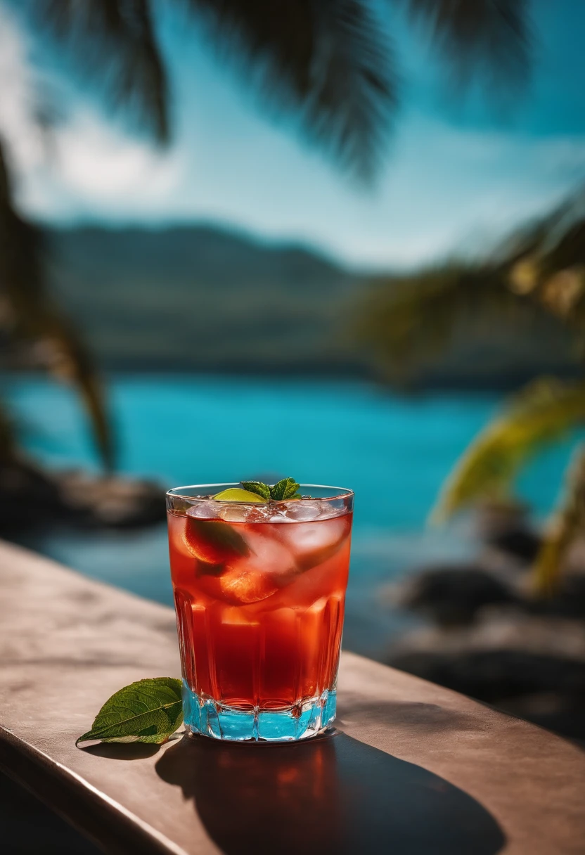 Fazer uma imagem de um drink lagoa azul, in a pool setting