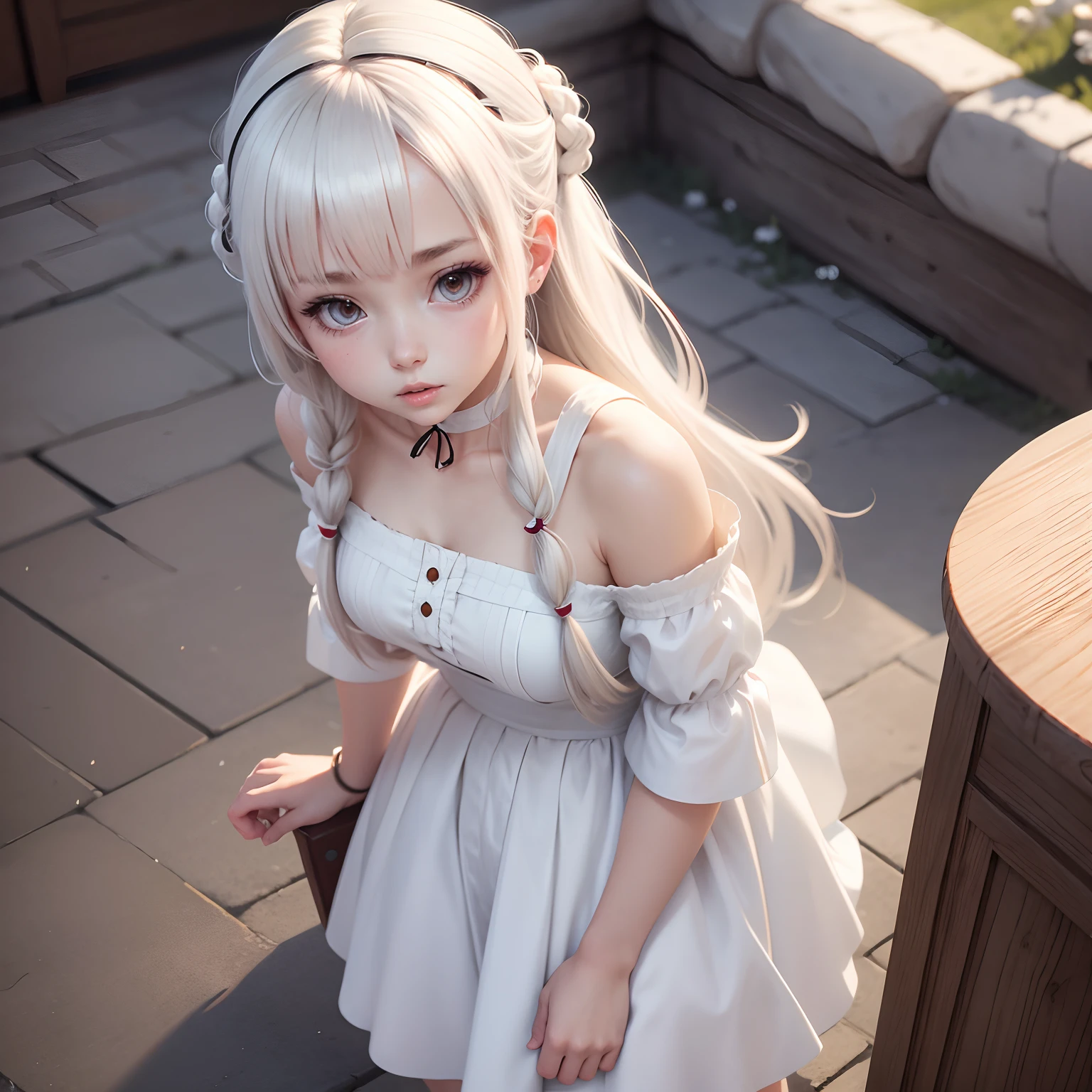 Cute anime girl, white traditional dress, open hair, ultra realistic, 8k,
