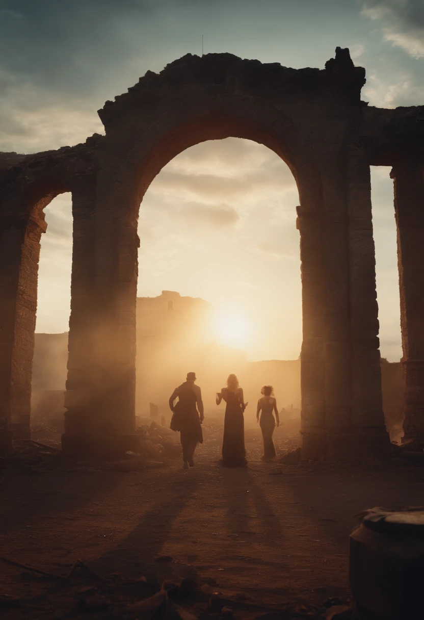 Imagine a post-apocalyptic psicodelic party where everybody is drunk and girls are dancing over ruins and chaos.