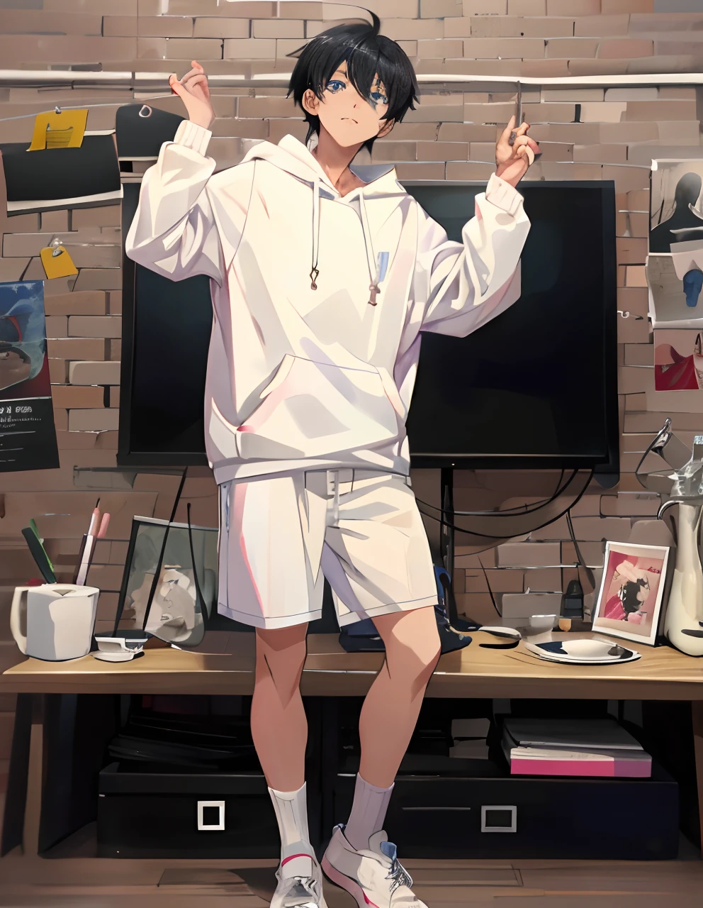 anime boy with black hair and blue eyes in a room, anime moe artstyle, anime boy, anime artstyle, anime style. 8k, digital anime illustration, high quality anime artstyle, boy has short black hair, young anime man, anime style portrait, kawaii realistic portrait, anime art style, 🍁 cute, in an anime style, kuvshinov ilya
