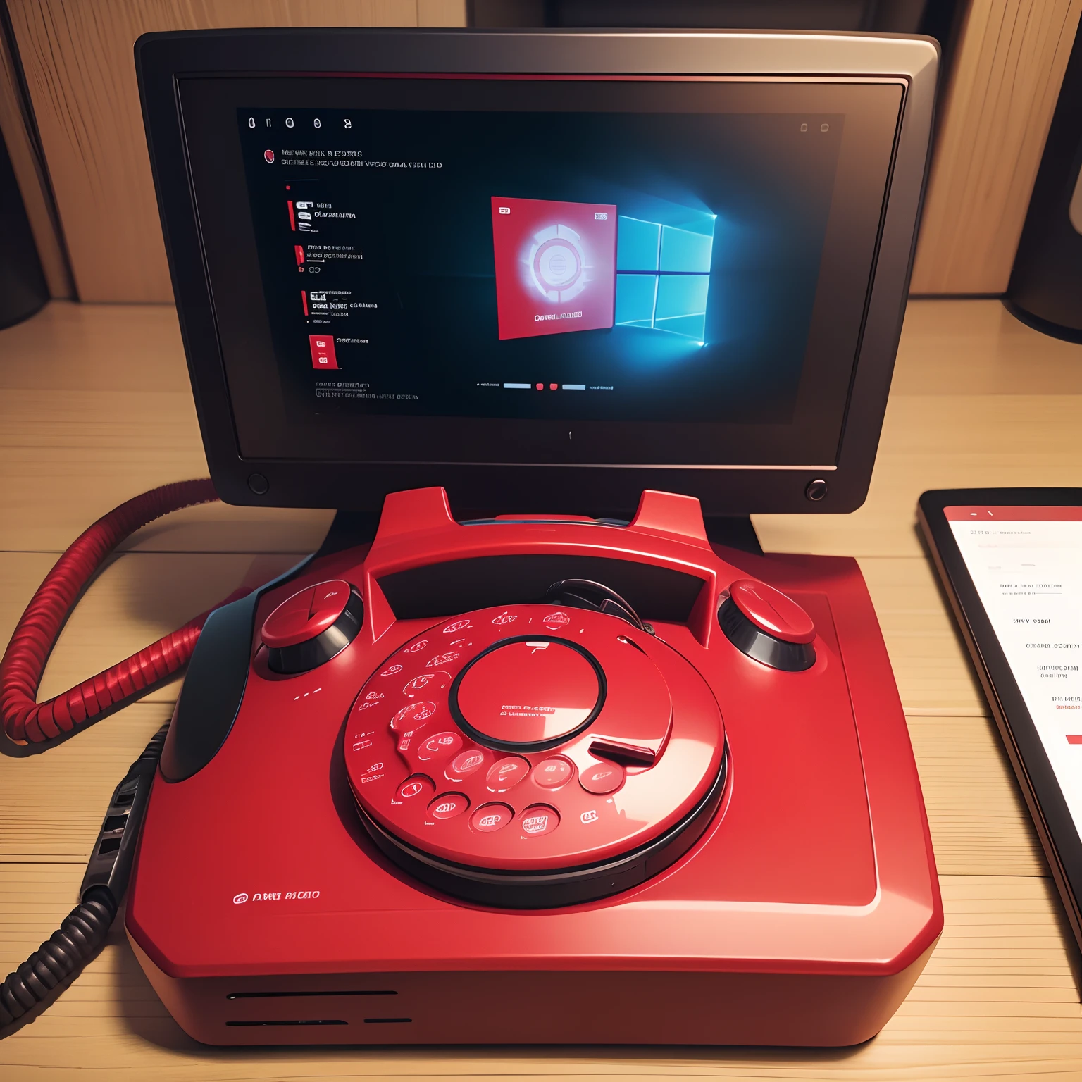 Big red landline phone, A computer in the form of a red landline phone with buttons, red colored, gaming pc