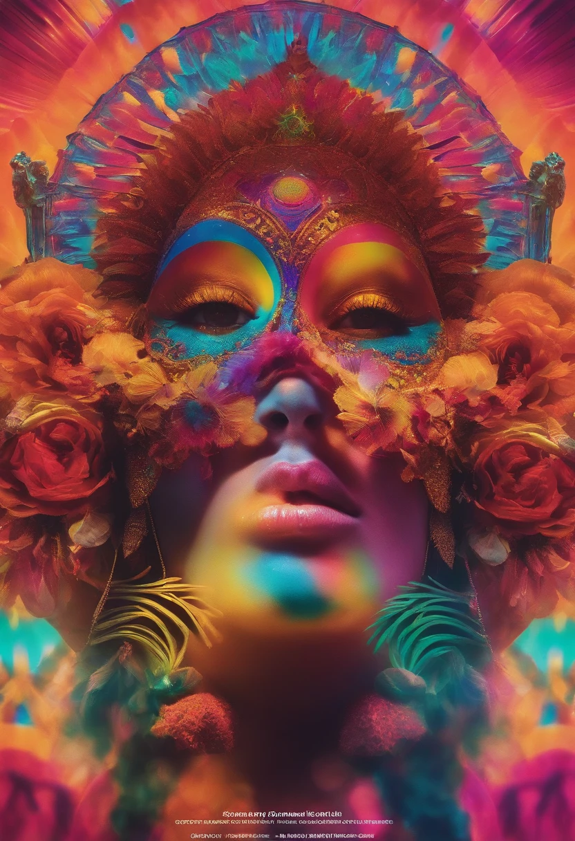 Design a vibrant and trippy flyer for a 'Psychedelic Carnival' in the heart of Santo Domingo, with neon colors and surreal imagery.