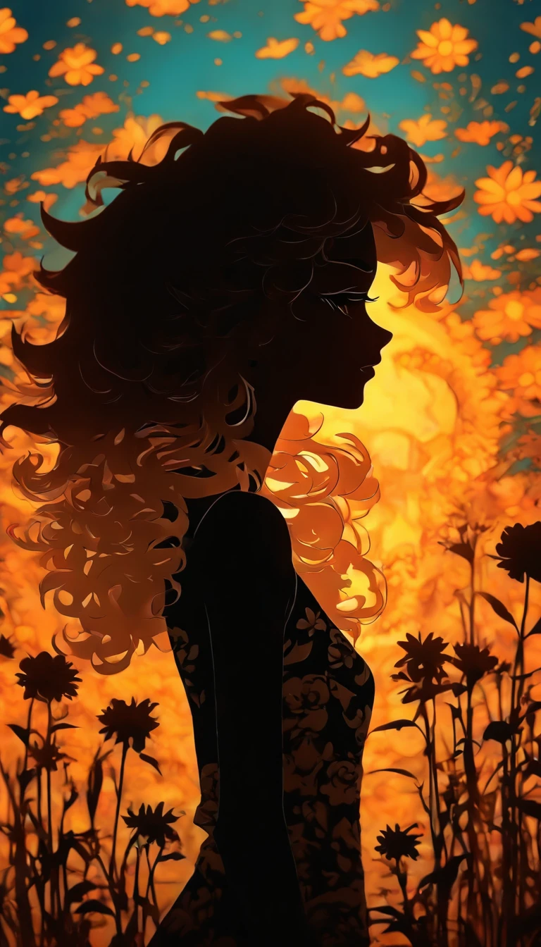 (Silhouette Art,cutouts:1.6) (((Paper cutting art,A world where only white exists:1.3) (Cowboy Shot),1 girl、Solo, (summer  dress, profile:1.2),white, Clear and beautiful face,Romper (blue open sky、white clouds、Yellow sunflower) Textured glass background,World of Tarot Cards、summer feel
