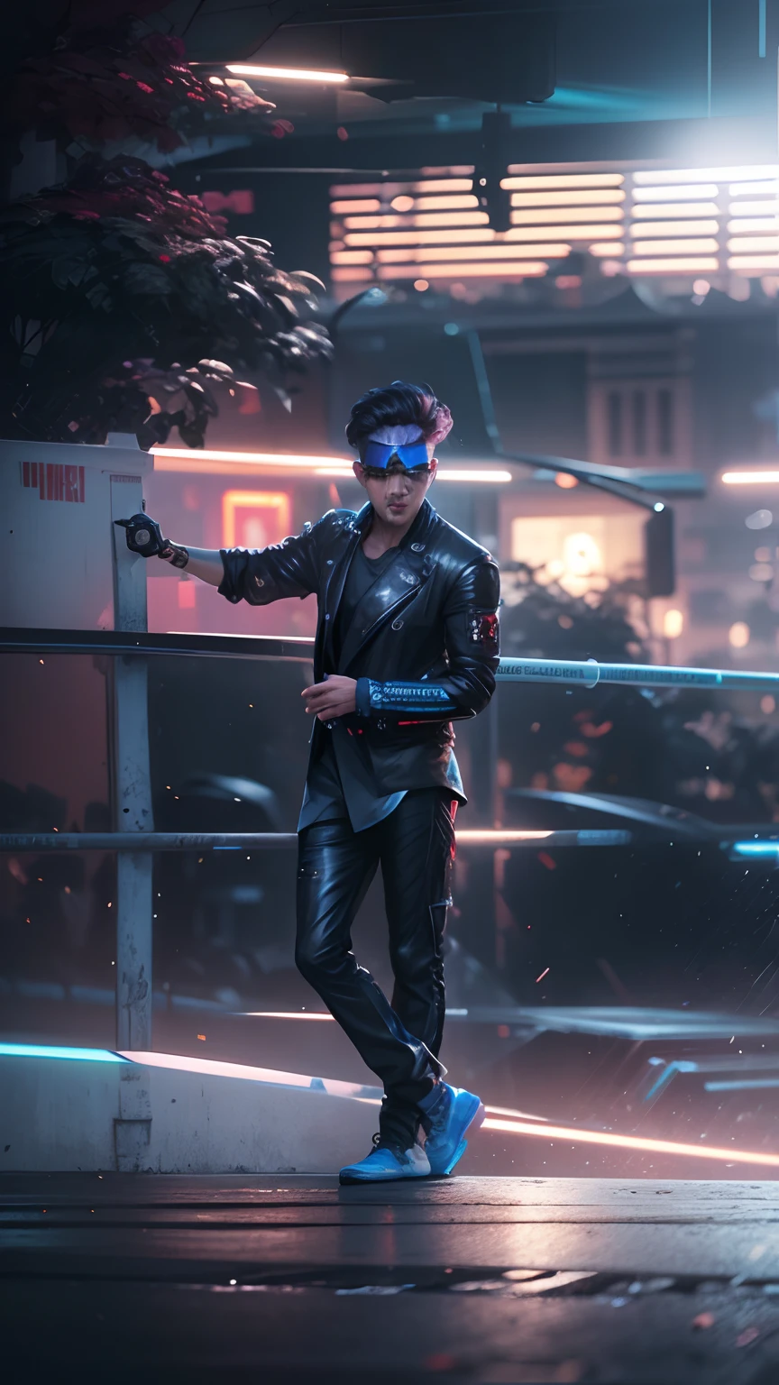 Change background cyberpunk handsome boy, realistic, face, 8k, ultra realistic,
