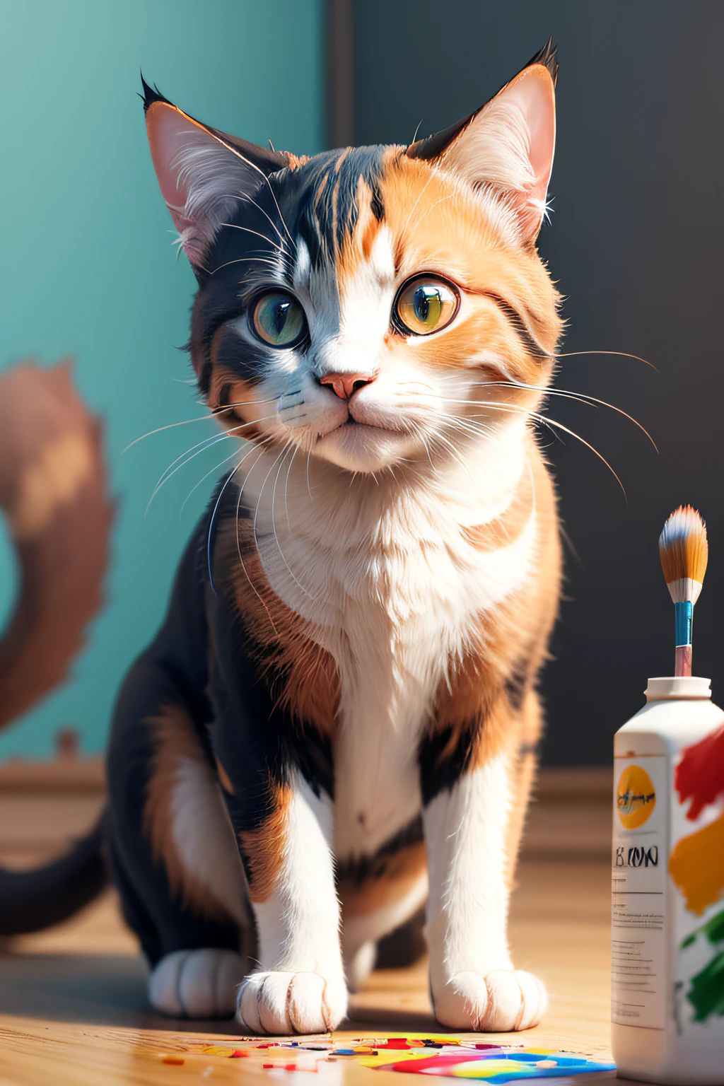gato bem colorido, with paint strokes