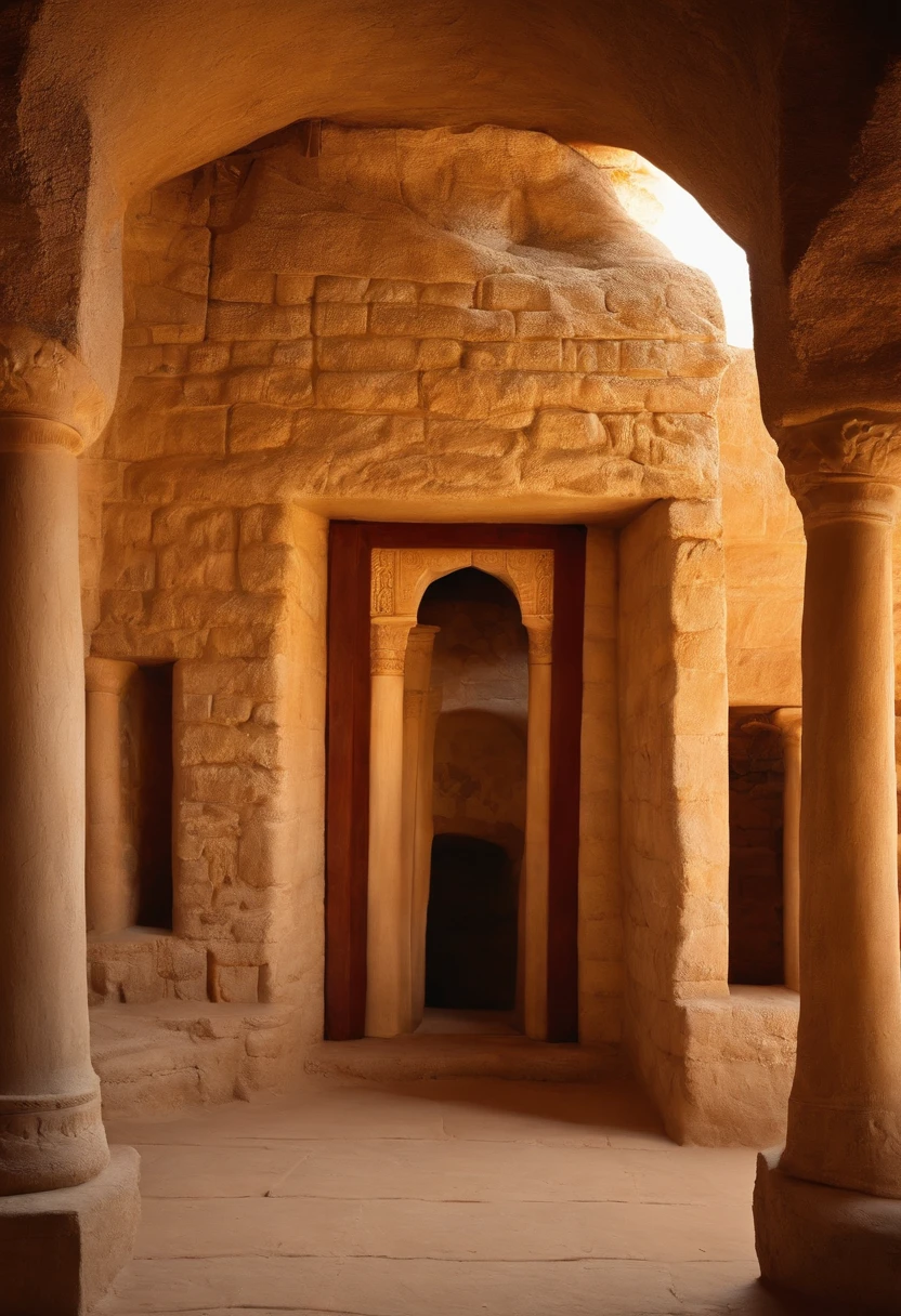 ancient hebrew house, light colors, stone and wood, beautiful