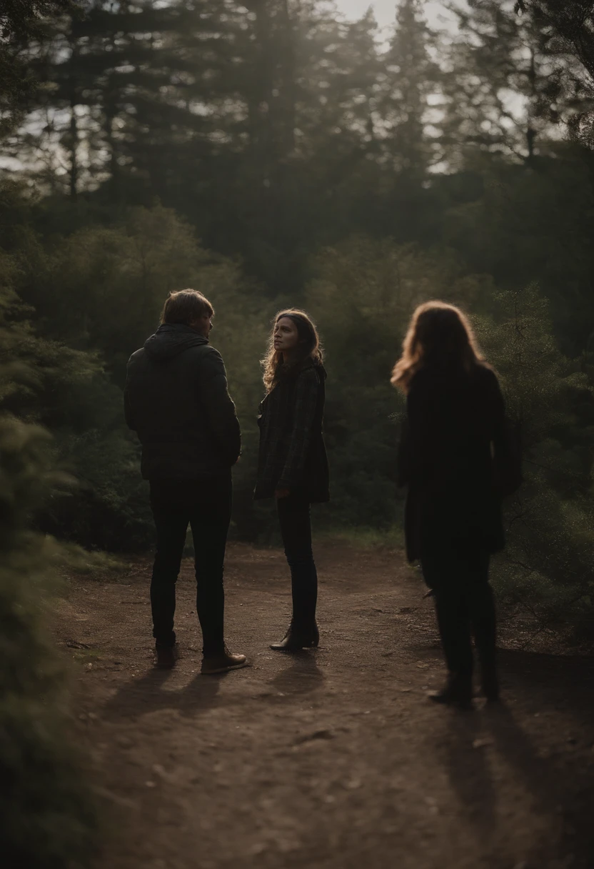 Dark theme about 2 girls talking behind a man who is scared and thinks of going away but then turns around and attacks him again, dark, dramatic lighting
Dark theme about 2 girls talking behind a man who is scared and thinks of going away. In the background, there is a woman --w 2048 --h 1024