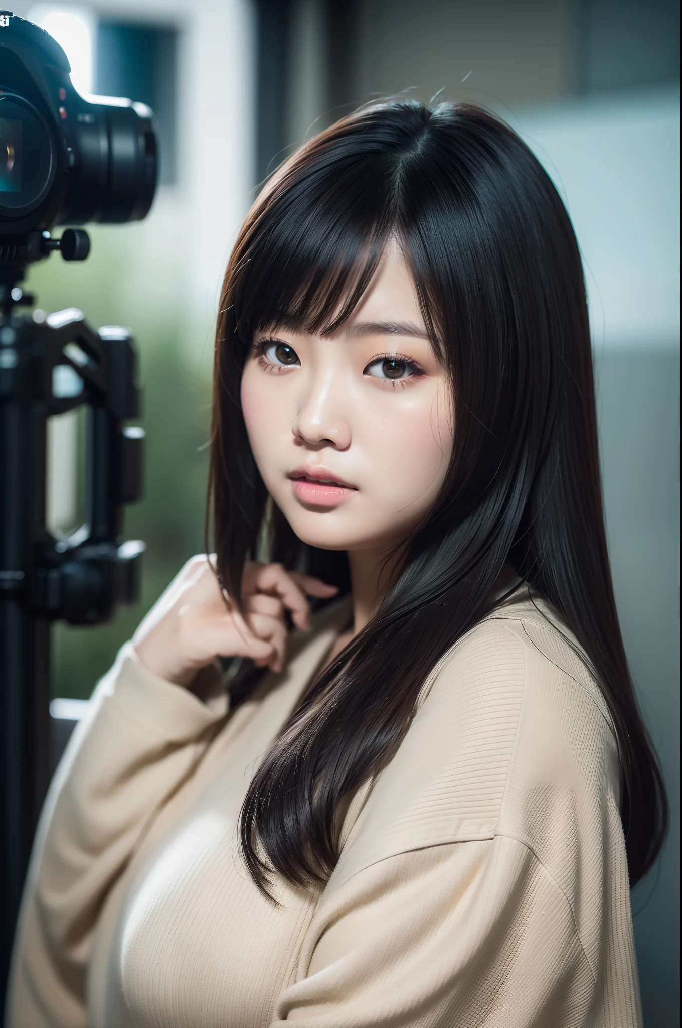 Beautiful chubby asian woman in Call of Duty style, close up photograph, Photos taken with a Canon EOS R5 DSLR camera, Cinematic lighting, Ultra photo realsisim, Intricate details, Her face is delicate