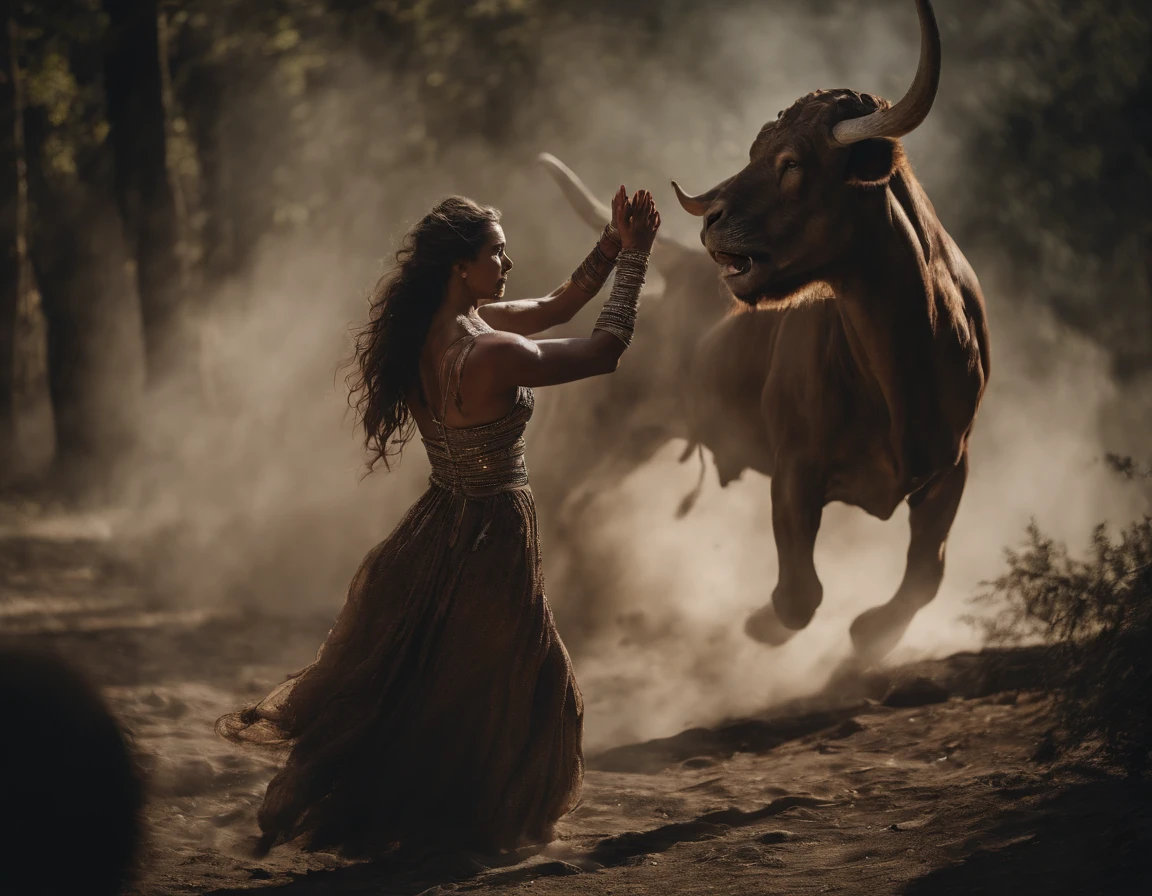 a beautiful goddess fighting a demon