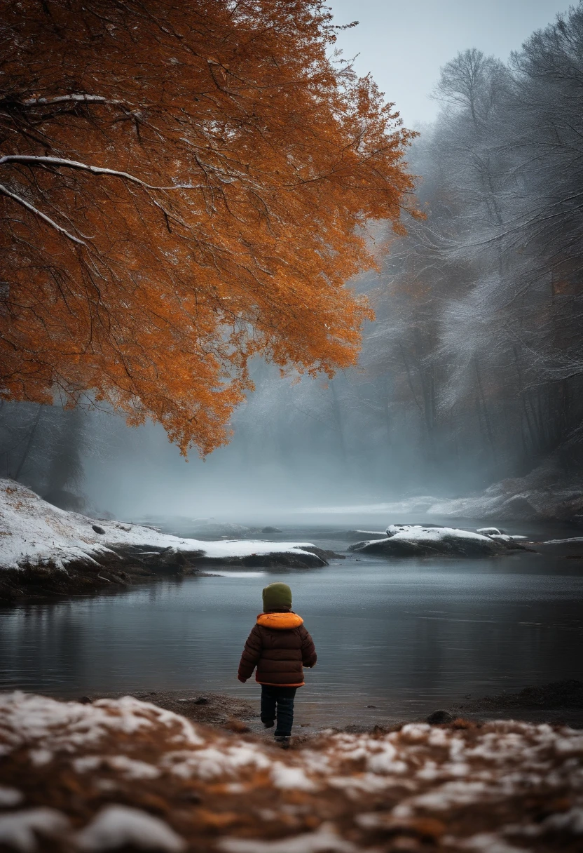 dermonio inside the winter embraced with a child, com faisca de fogo