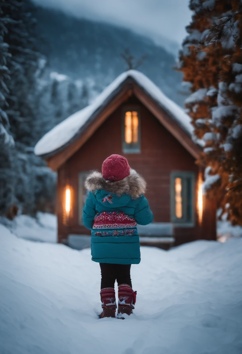dermonio inside the winter embraced with a child, com faisca de fogo