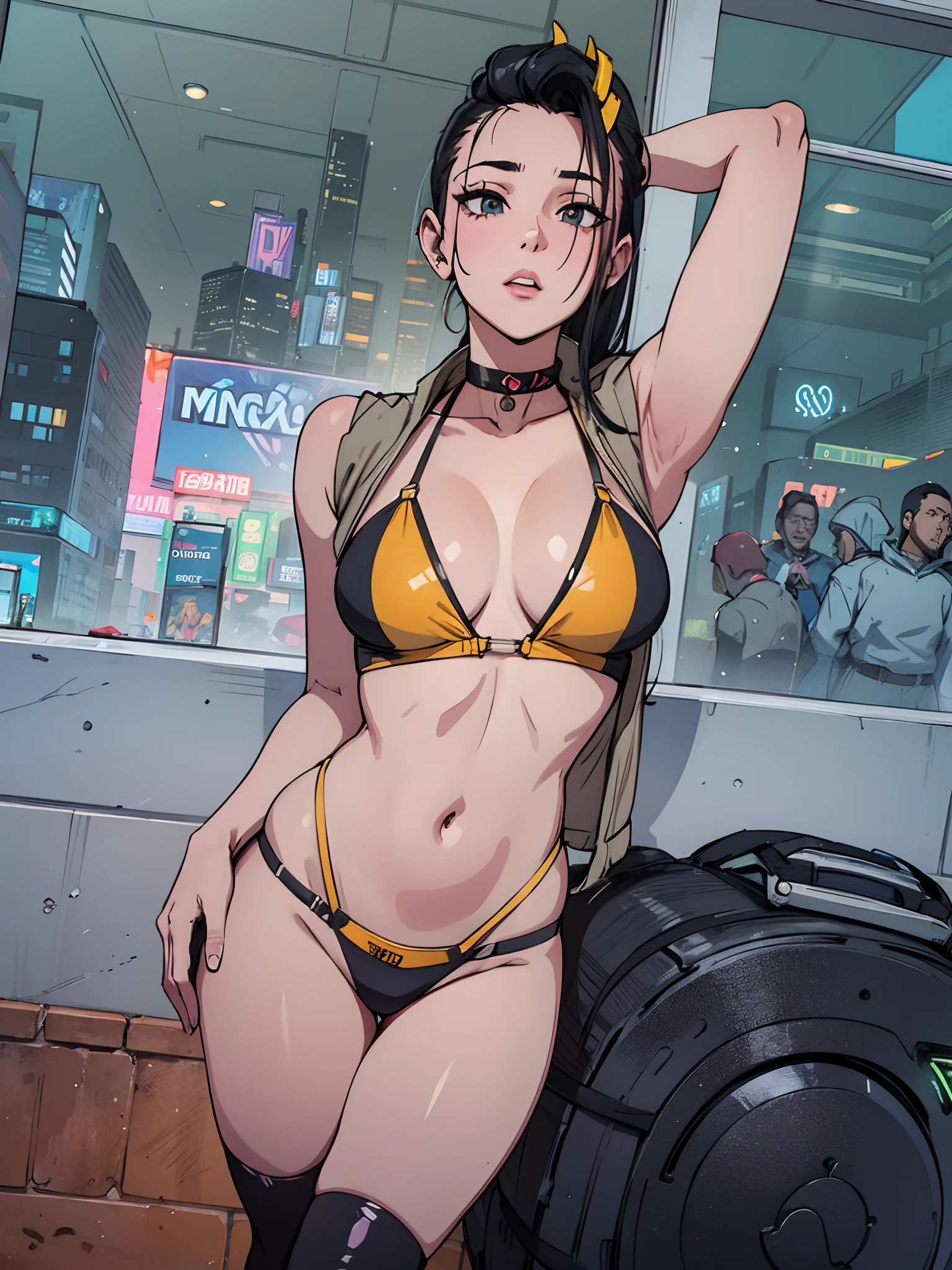 Cyberpunk outfit, cyberpunk clothes, black hair