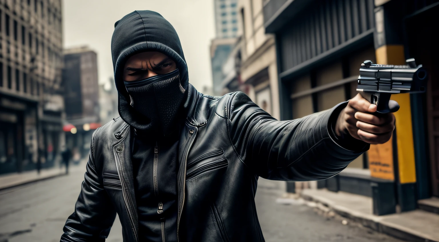 a poor thief with a pistol gun, angry desperate frustrated expression, medium shot, poor man, poor thief, full body, highly details, full body, ultrawide shot, cinematic, dark vibrant, man, cloth mask, old poor mask, aiming towards the camera, cinematic shot, thief with mask on face, old mask, horrific, American thief, American, pistol on hand, looking on the camera, face mask, long wide shot, vibrant, daylight, hyperrealistic, photorealistic, cinematic, intricate realistic, full body, ultrawide, wide, long shot,ultrarealistic, detailed,4k